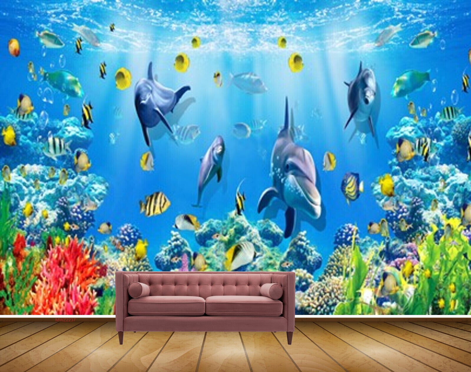 Avikalp MWZ2237 Dolphins Sea Fishes Anemones Corals Underwater Water Ocean HD Wallpaper