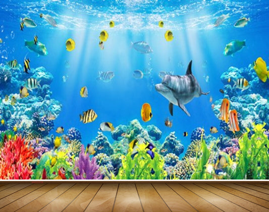 Avikalp MWZ2238 Sea Fishes Dolphins Anemones Stones Plants Underwater Water Ocean HD Wallpaper