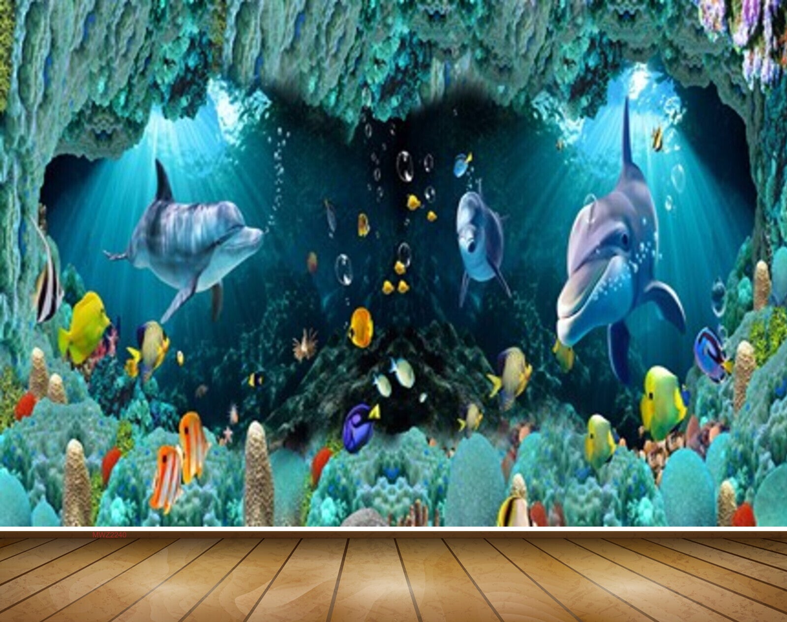 Avikalp MWZ2240 Sea Dolphins Fishes Stones Underwater Water Ocean HD Wallpaper