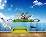 Avikalp MWZ2243 Sea Birds Boat Clouds Mountains Water Ocean Island HD Wallpaper