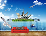 Avikalp MWZ2243 Sea Birds Boat Clouds Mountains Water Ocean Island HD Wallpaper