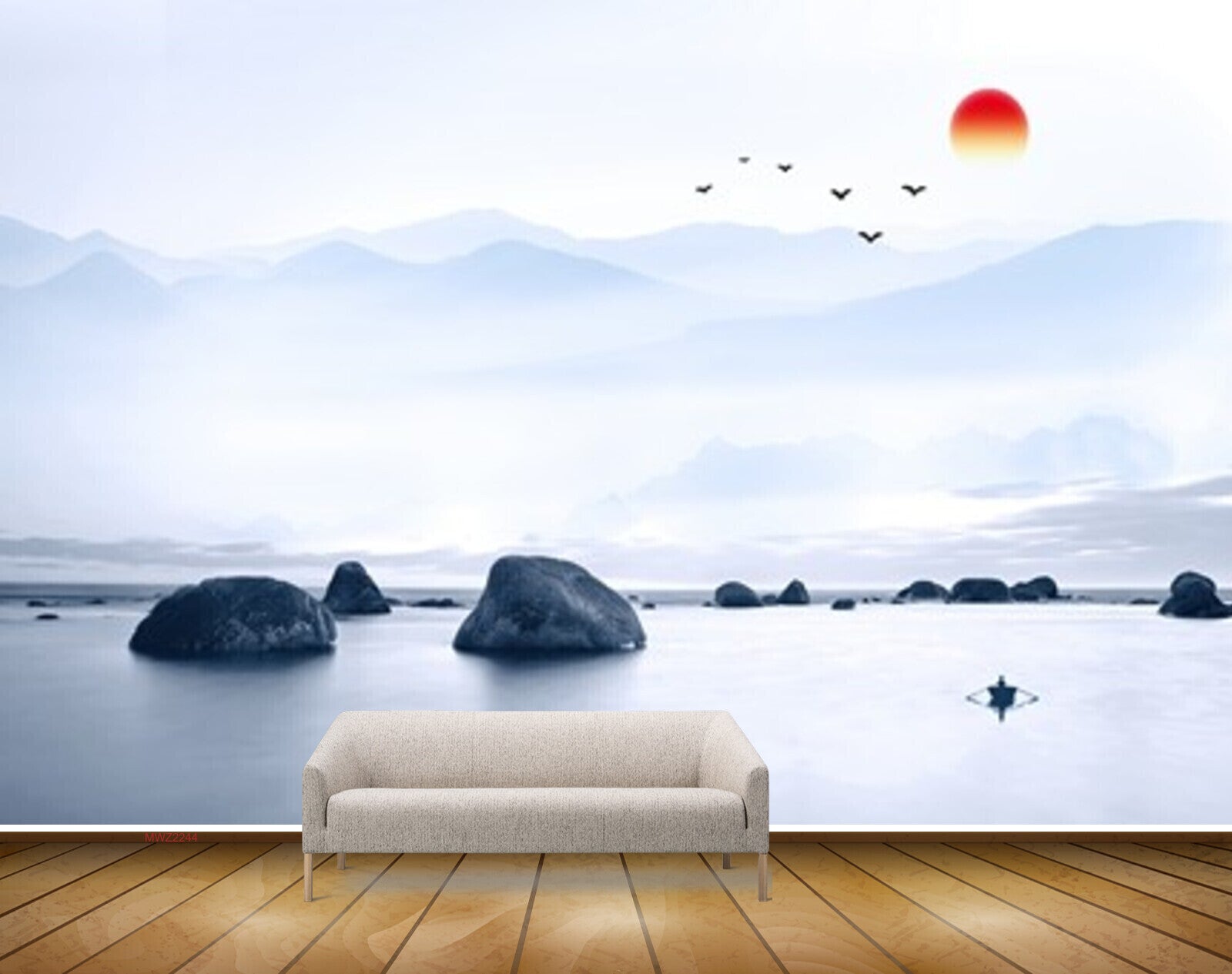 Avikalp MWZ2244 Sea Sun Birds Stones Nature Water Ocean HD Wallpaper