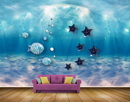 Avikalp MWZ2245 Sea Starfishes Fishes Bubbles Underwater Water Ocean HD Wallpaper