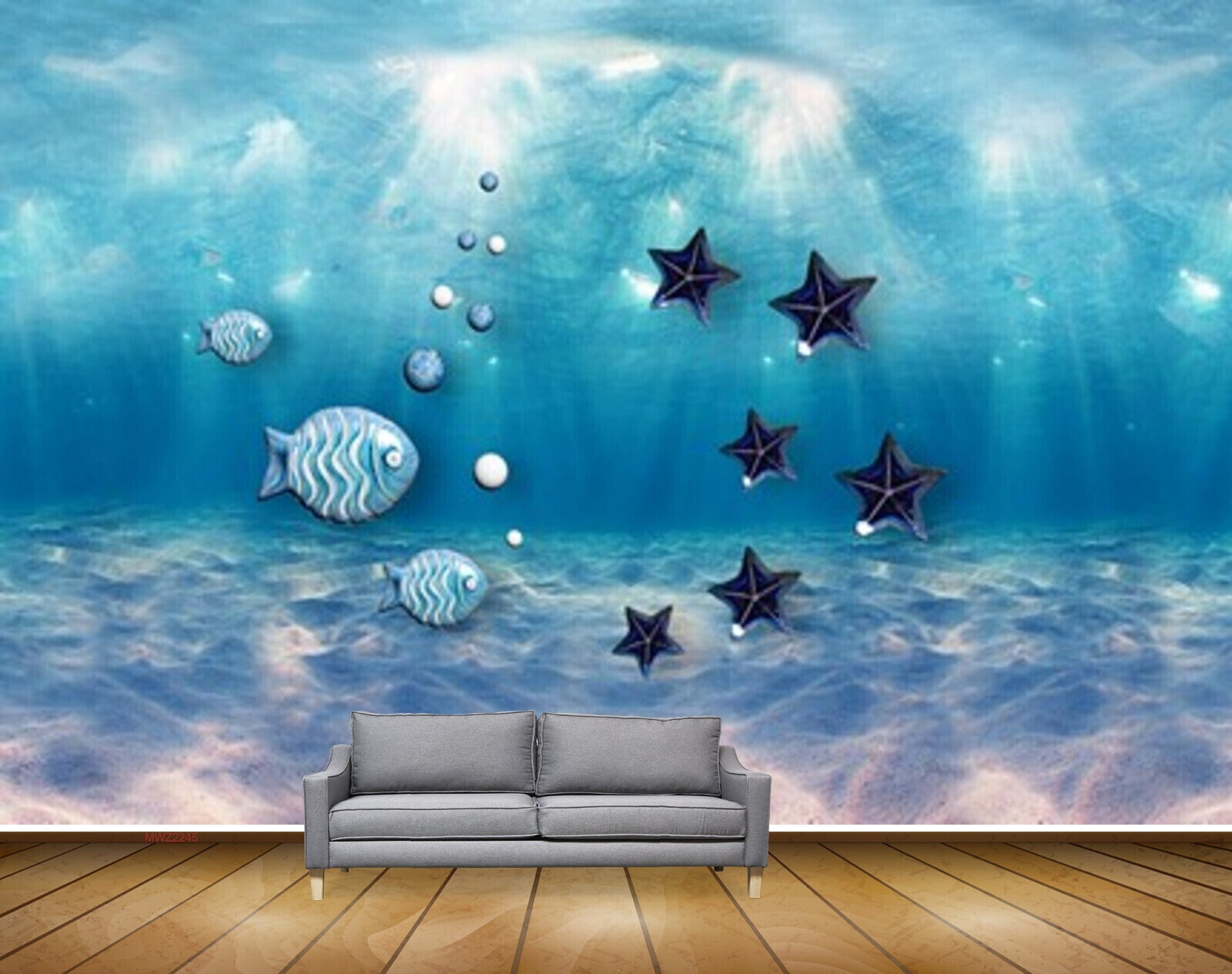 Avikalp MWZ2245 Sea Starfishes Fishes Bubbles Underwater Water Ocean HD Wallpaper