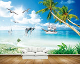 Avikalp MWZ2250 Dolphines Sea Beach Trees Boat Birds Plants Bottle Water Ocean HD Wallpaper