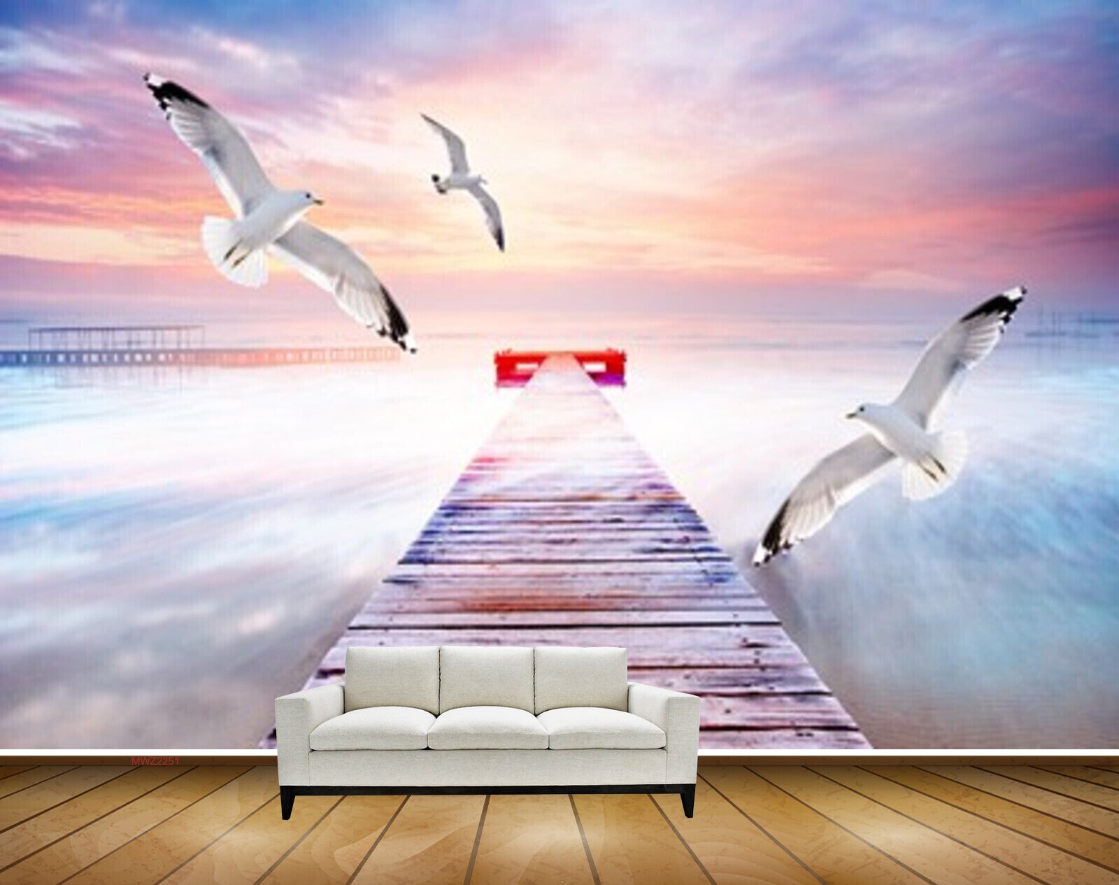 Avikalp MWZ2251 Sea Birds Wooden Bridge Fantasy HD Wallpaper