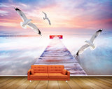 Avikalp MWZ2251 Sea Birds Wooden Bridge Fantasy HD Wallpaper