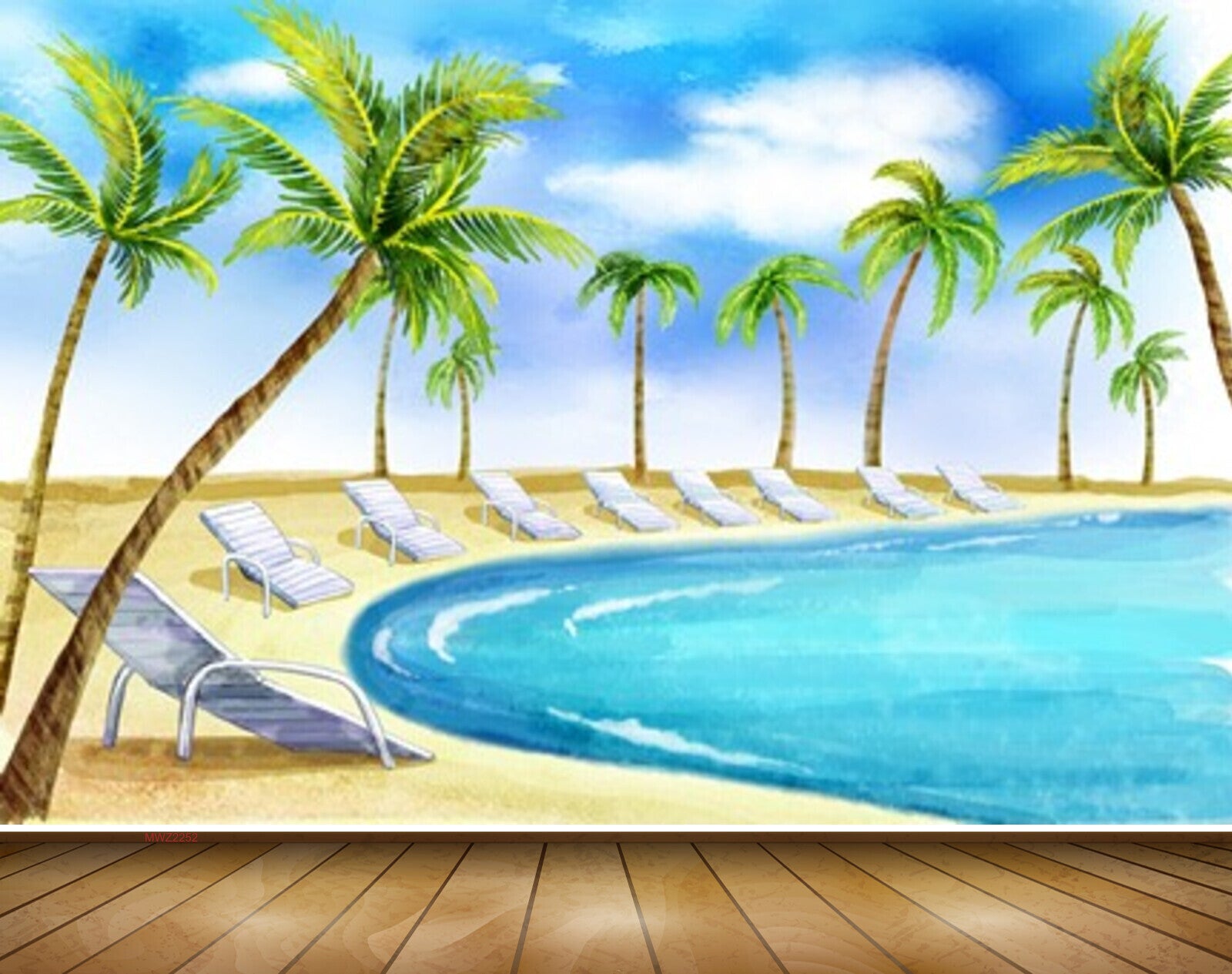 Avikalp MWZ2252 Beach Chairs Coconut Trees Sea Clouds Sand Water Ocean Island HD Wallpaper