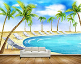 Avikalp MWZ2252 Beach Chairs Coconut Trees Sea Clouds Sand Water Ocean Island HD Wallpaper