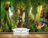 Avikalp MWZ2257 Trees Hut Deer Mushrooms Flowers Rabbit Background HD Wallpaper