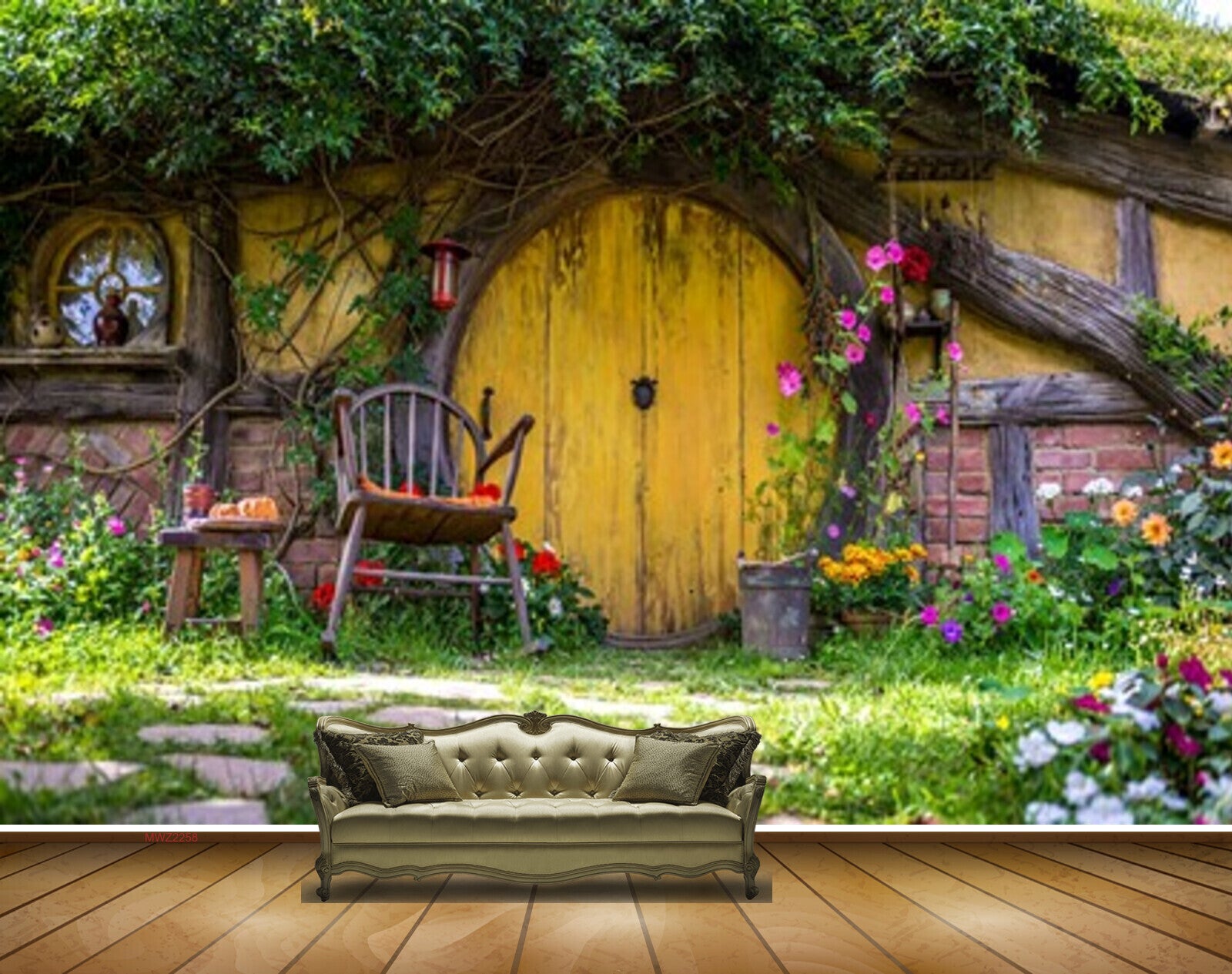 Avikalp MWZ2258 Trees Flowers Chair Pots Background HD Wallpaper