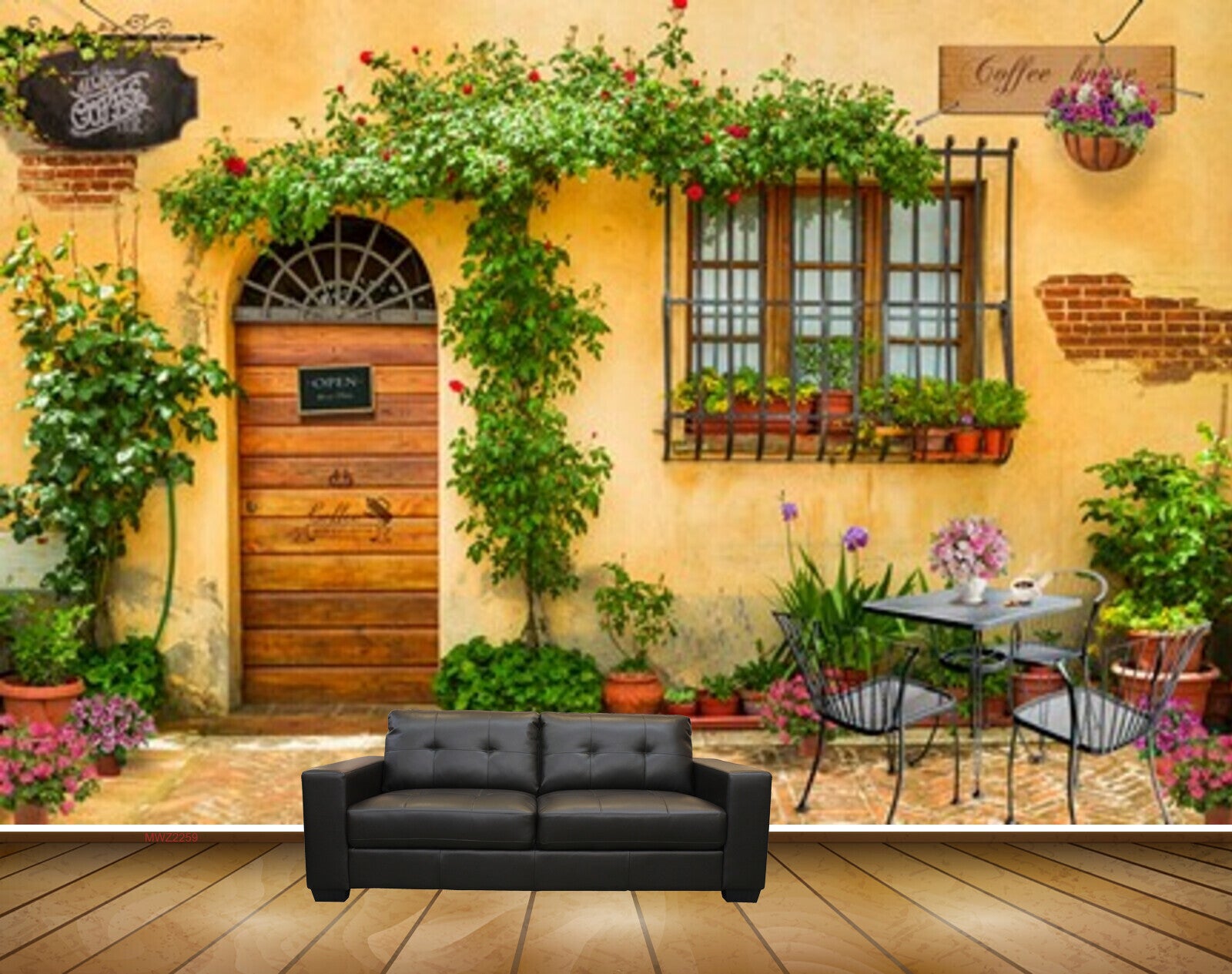 Avikalp MWZ2259 Trees Wooden Door Plants Pots Chairs Window Name Plates Background HD Wallpaper