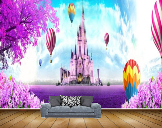 Avikalp MWZ2261 Purple Tree Flowers Airballoon Church Tree Clouds Fantasy Kids HD Wallpaper