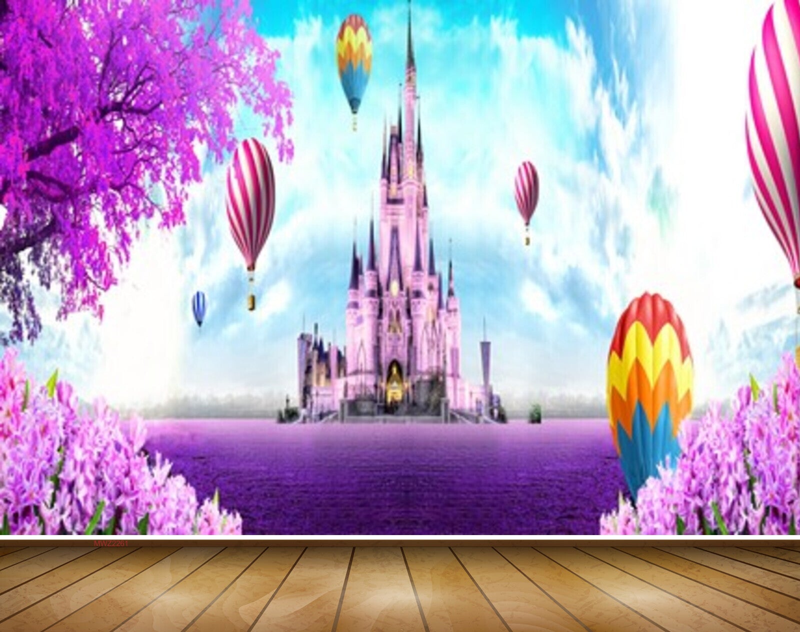 Avikalp MWZ2261 Purple Tree Flowers Airballoon Church Tree Clouds Fantasy Kids HD Wallpaper