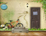 Avikalp MWZ2264 Cycle Door Creepers Flowers Grass Wall Light Nameplates Background HD Wallpaper