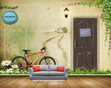 Avikalp MWZ2264 Cycle Door Creepers Flowers Grass Wall Light Nameplates Background HD Wallpaper