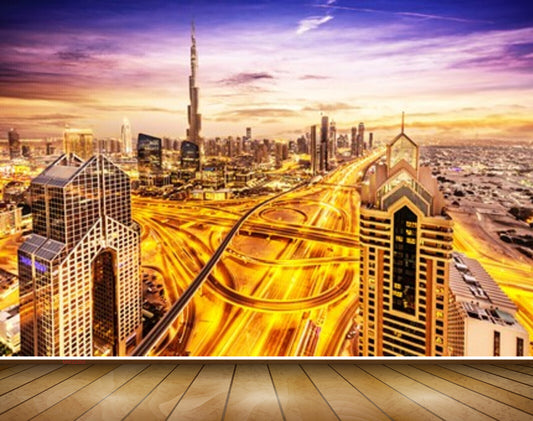 Avikalp MWZ2265 Purple Orange Building Roads Sky Burj Khalifa Dubai Travel City HD Wallpaper
