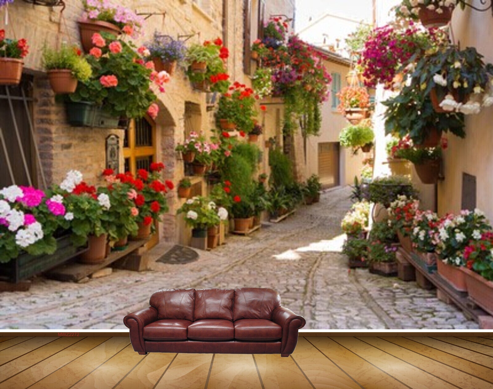 Avikalp MWZ2272 Flowers Plants Pots Houses Road Alley Background HD Wallpaper