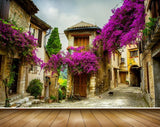 Avikalp MWZ2273 Pink Flowers Trees Houses Alley Background HD Wallpaper