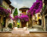 Avikalp MWZ2273 Pink Flowers Trees Houses Alley Background HD Wallpaper