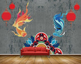 Avikalp MWZ2285 Orange Blue Fishes Lamps Flowers HD Wallpaper