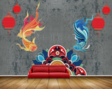 Avikalp MWZ2285 Orange Blue Fishes Lamps Flowers HD Wallpaper