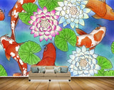 Avikalp MWZ2286 Orange White Fishes Pink Flowers Leaves HD Wallpaper