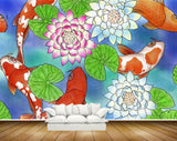 Avikalp MWZ2286 Orange White Fishes Pink Flowers Leaves HD Wallpaper