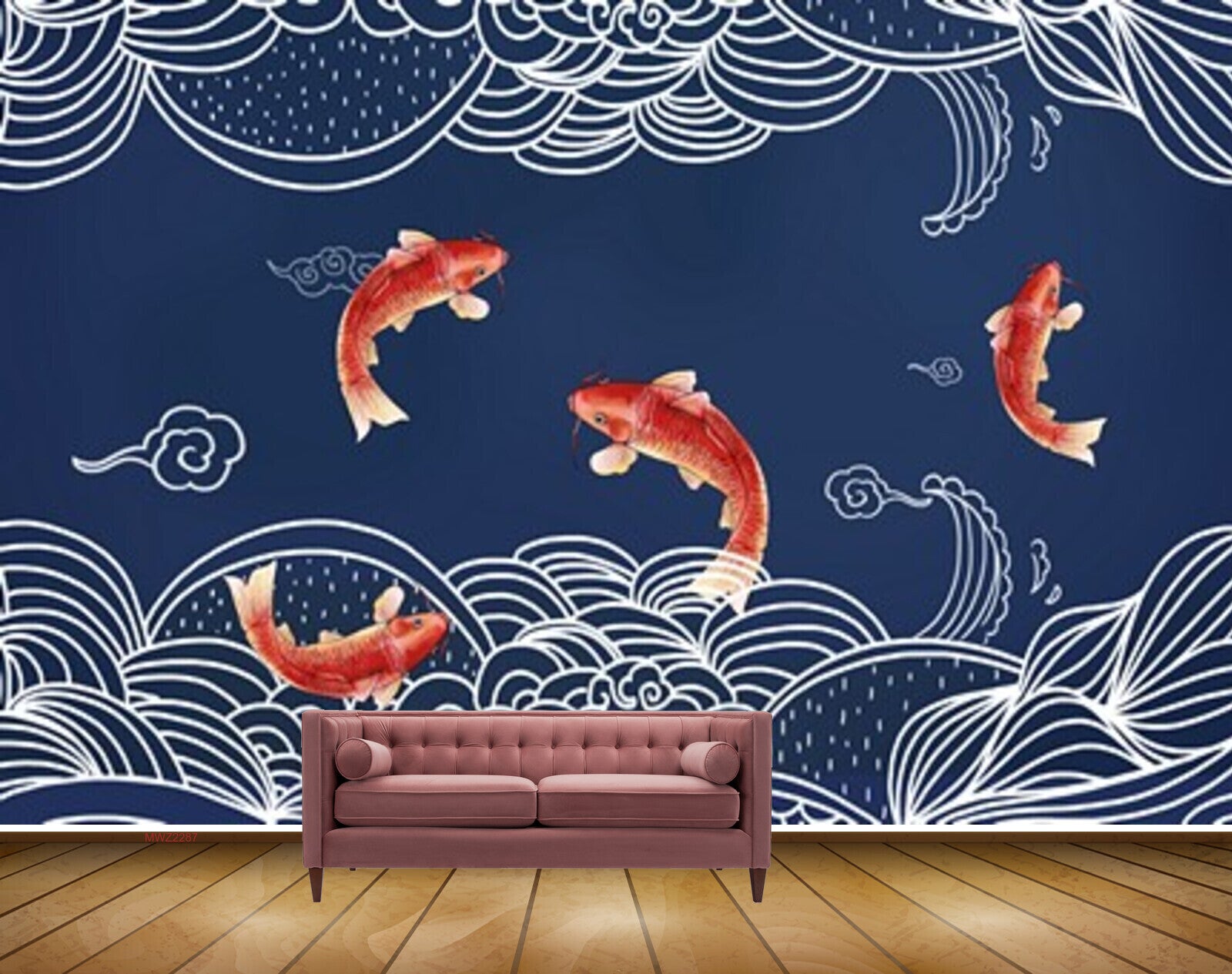 Avikalp MWZ2287 Orange Fishes Leaves HD Wallpaper
