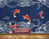 Avikalp MWZ2287 Orange Fishes Leaves HD Wallpaper