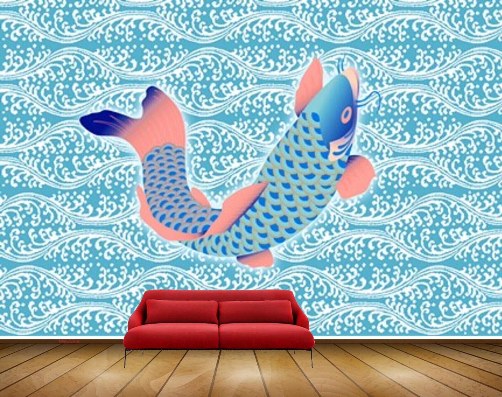 Avikalp MWZ2288 White Blue Orange Fish HD Wallpaper