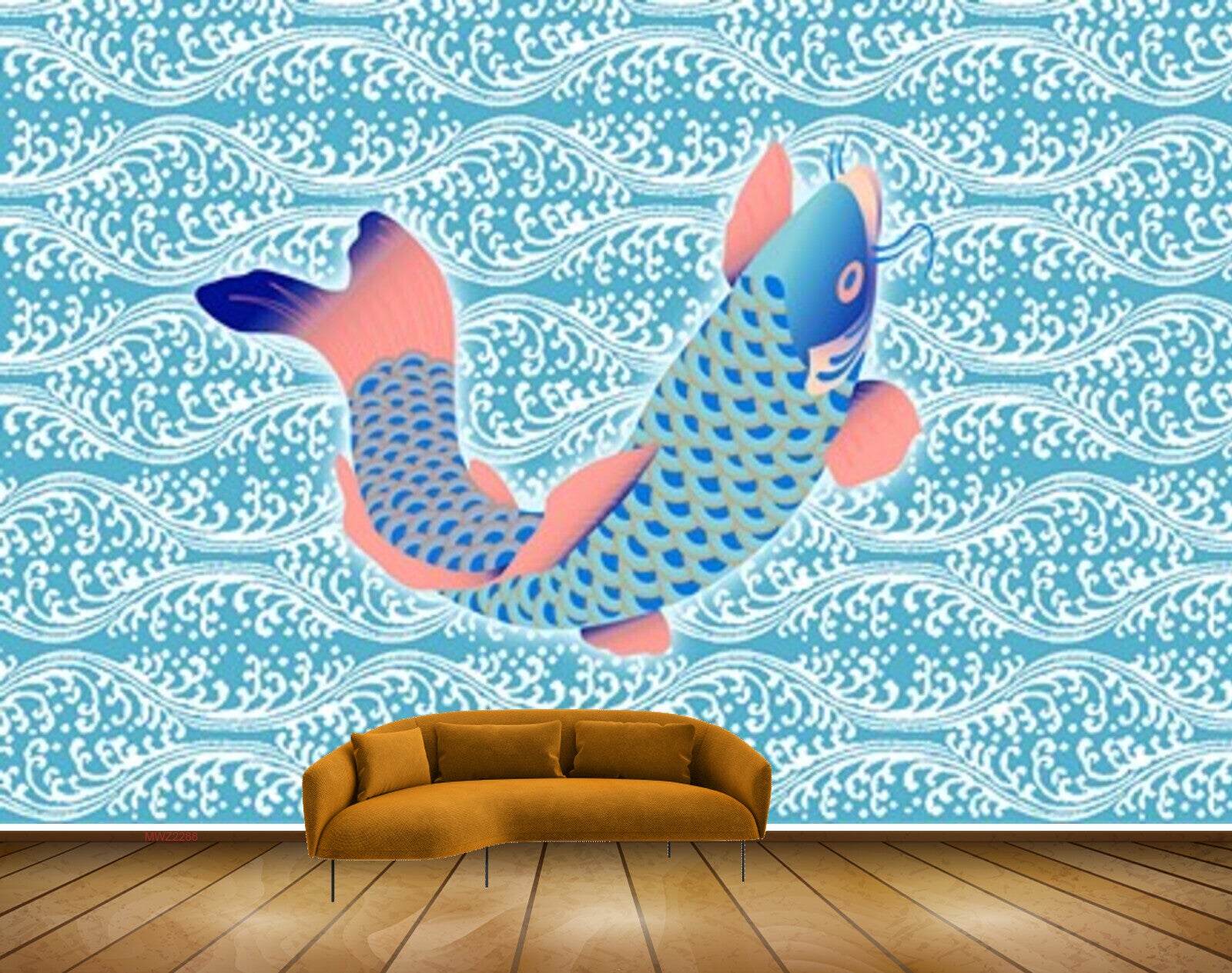 Avikalp MWZ2288 White Blue Orange Fish HD Wallpaper