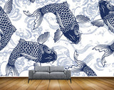 Avikalp MWZ2289 White Blue Fishes HD Wallpaper