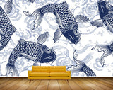 Avikalp MWZ2289 White Blue Fishes HD Wallpaper