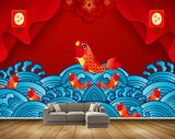 Avikalp MWZ2290 Red Fishes Flowers Leaves HD Wallpaper
