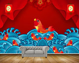 Avikalp MWZ2290 Red Fishes Flowers Leaves HD Wallpaper