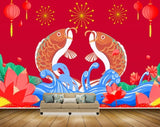 Avikalp MWZ2291 Red Fishes Flowers Leaves Lamps HD Wallpaper