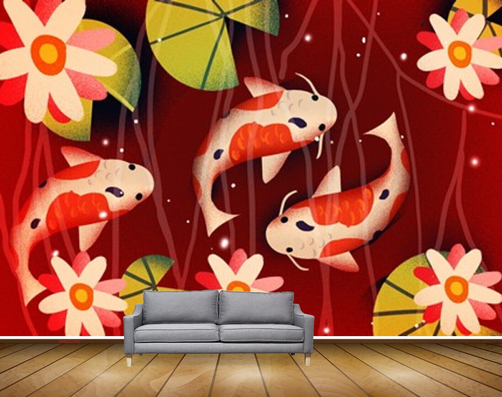 Avikalp MWZ2292 Orange White Flowers Fishes Flowers HD Wallpaper