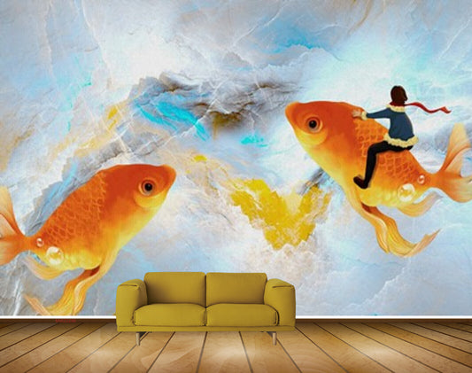 Avikalp MWZ2296 Sea Orange Fishes Mountain Man HD Wallpaper