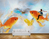 Avikalp MWZ2296 Sea Orange Fishes Mountain Man HD Wallpaper