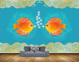 Avikalp MWZ2297 Sea Orange Fishes Bubbles HD Wallpaper