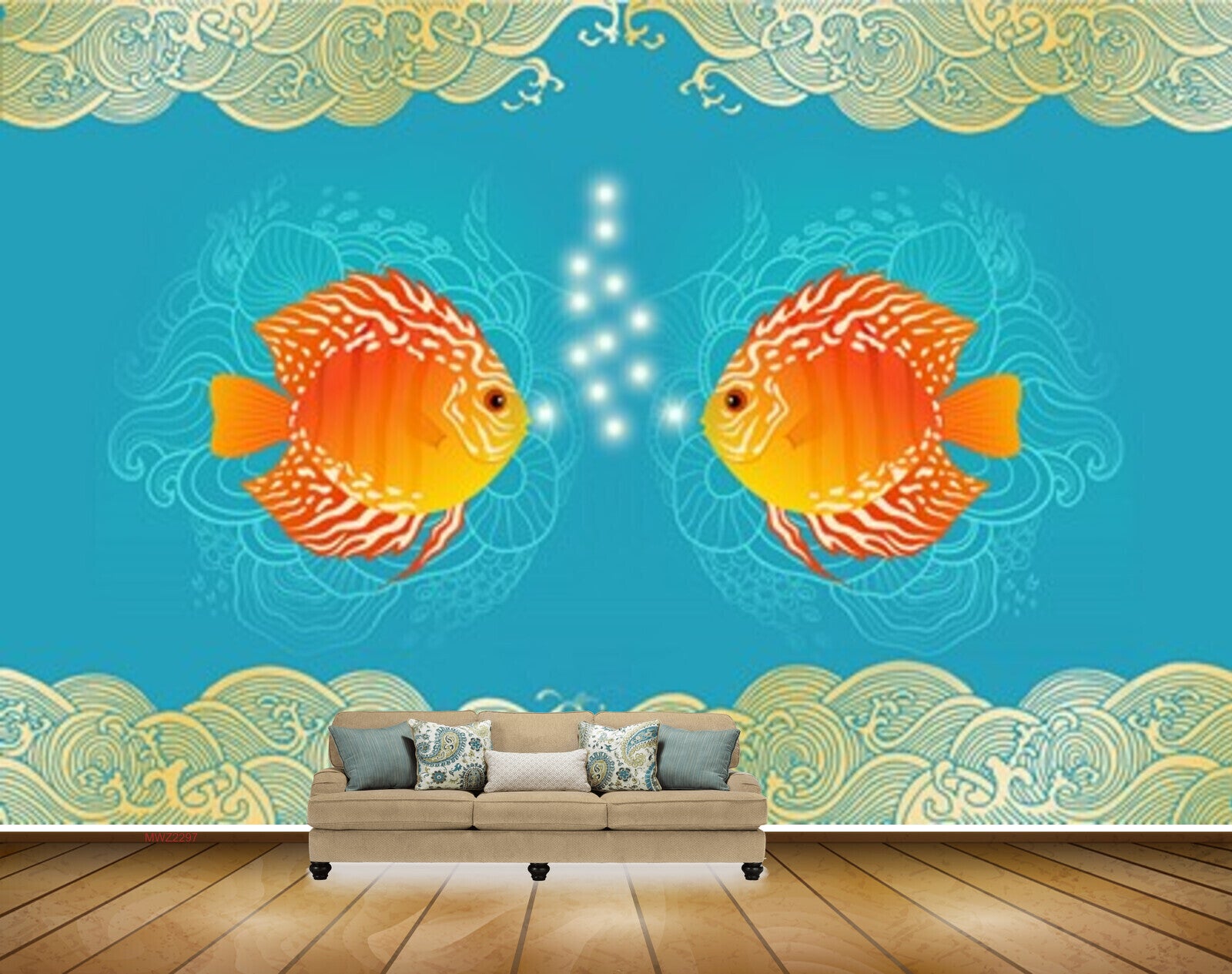 Avikalp MWZ2297 Sea Orange Fishes Bubbles HD Wallpaper