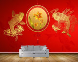 Avikalp MWZ2301 Golden Orange Fishes Flowers Leaves HD Wallpaper