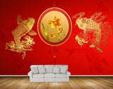 Avikalp MWZ2301 Golden Orange Fishes Flowers Leaves HD Wallpaper