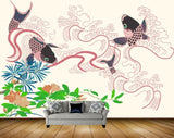 Avikalp MWZ2302 Pink Brown Fishes Flowers Leaves HD Wallpaper