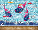 Avikalp MWZ2304 Blue Pink Fishes Flowers HD Wallpaper