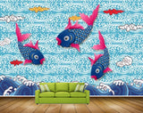 Avikalp MWZ2304 Blue Pink Fishes Flowers HD Wallpaper