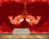 Avikalp MWZ2305 Red White Fishes Flowers HD Wallpaper