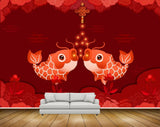 Avikalp MWZ2305 Red White Fishes Flowers HD Wallpaper