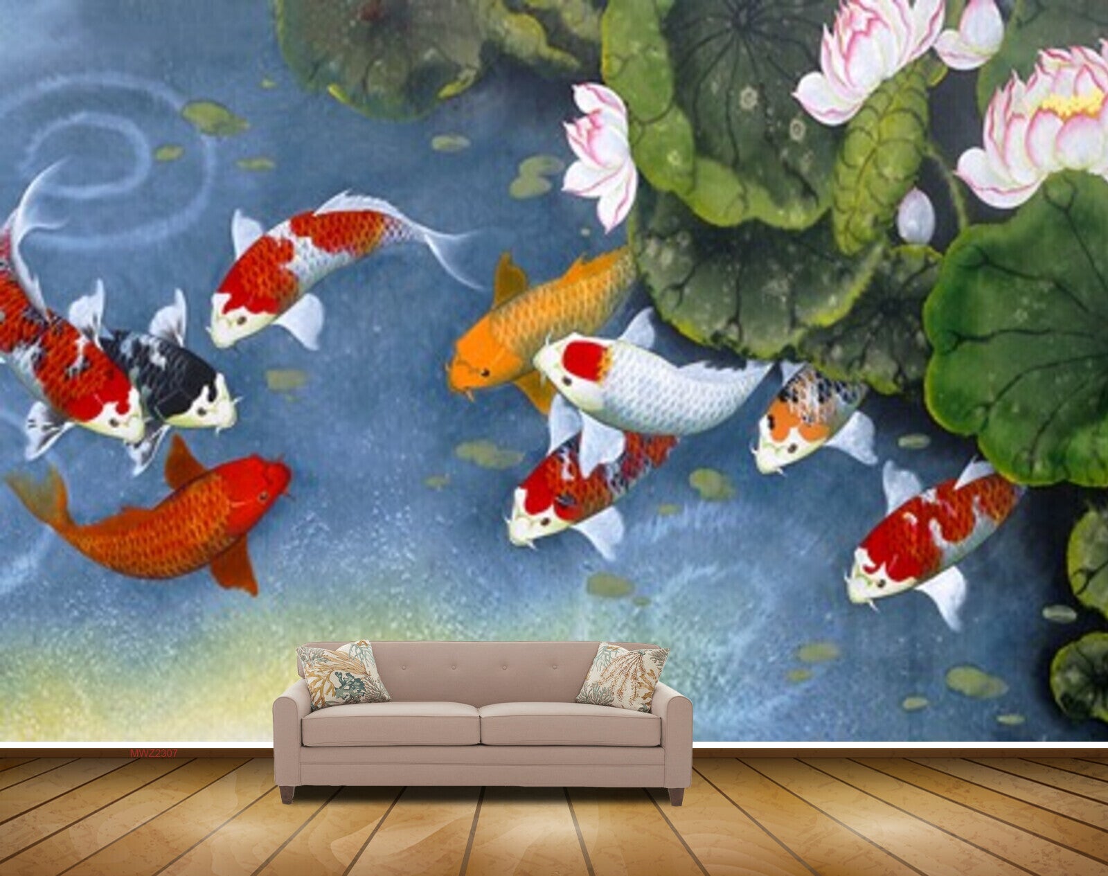 Avikalp MWZ2307 White Yellow Red Fishes Sea Leaves Flowers HD Wallpaper
